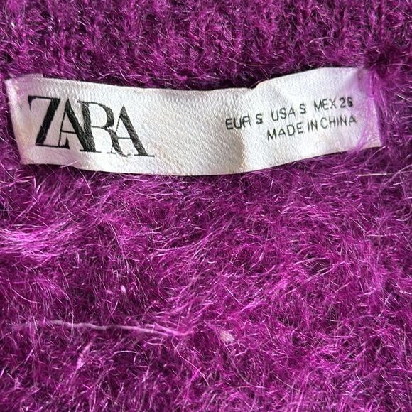 ZARA Purple One shoulder Long Sleeve Ruffled asymmetrical Knit Sweater Size S - Picture 7 of 9